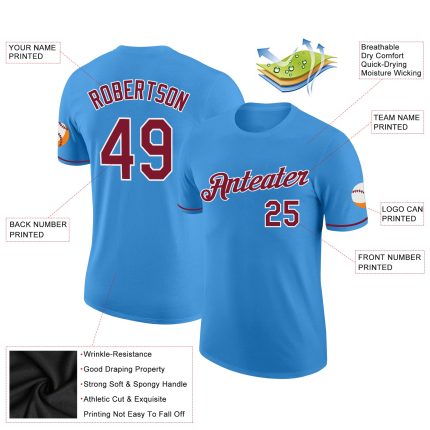 Personalized Powder Blue Crimosn-White Performance T-Shirt Team Custom Name and Number