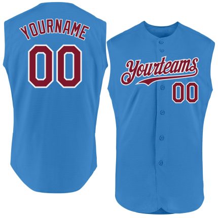 Personalized Powder Blue Crimson-White Authentic Sleeveless Baseball Jersey