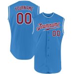 Personalized Powder Blue Crimson-White Authentic Sleeveless Baseball Jersey Team Custom Name and Number