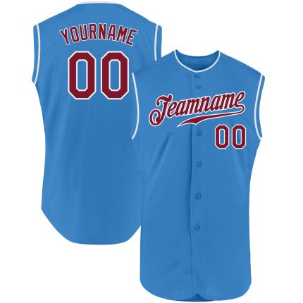 Personalized Powder Blue Crimson-White Authentic Sleeveless Baseball Jersey Team Custom Name and Number