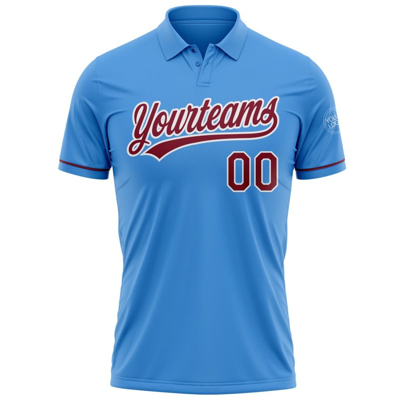 Personalized Powder Blue Crimson-White Performance Vapor Golf Polo Shirt Team Custom Name and Number