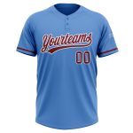 Personalized Powder Blue Crimson-White Two-Button Unisex Softball Jersey Team Custom Name and Number