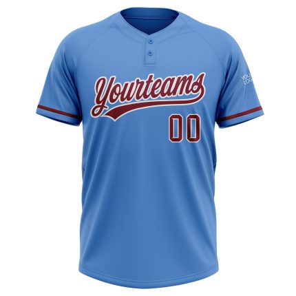 Personalized Powder Blue Crimson-White Two-Button Unisex Softball Jersey Team Custom Name and Number