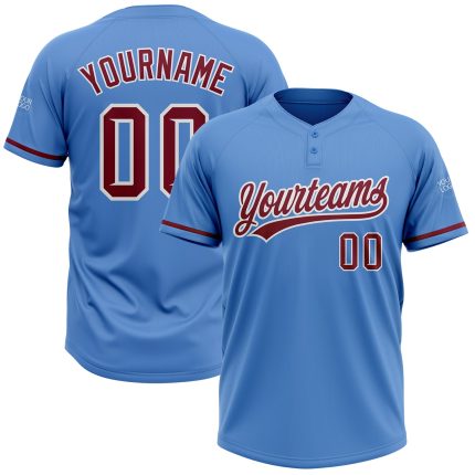 Personalized Powder Blue Crimson-White Two-Button Unisex Softball Jersey Team Custom Name and Number