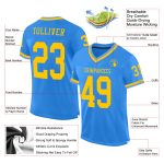 Personalized Powder Blue Gold Mesh Authentic Throwback Football Jersey Team Custom Name and Number