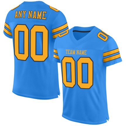 Personalized Powder Blue Gold-Navy Mesh Authentic Football Jersey