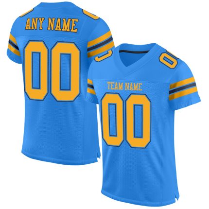 Personalized Powder Blue Gold-Navy Mesh Authentic Football Jersey Team Custom Name and Number