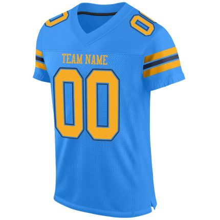 Personalized Powder Blue Gold-Navy Mesh Authentic Football Jersey Team Custom Name and Number
