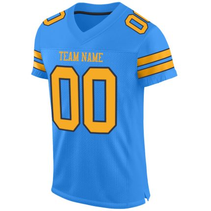 Personalized Powder Blue Gold-Navy Mesh Authentic Football Jersey