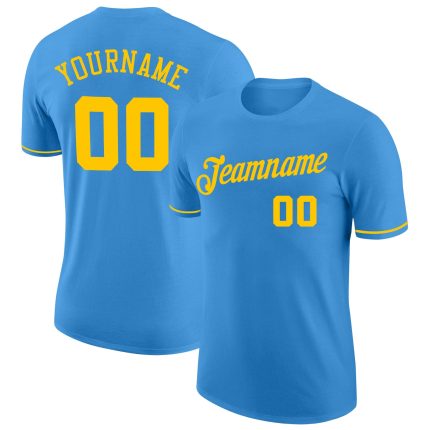 Personalized Powder Blue Gold Performance T-Shirt Team Custom Name and Number