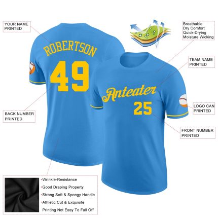 Personalized Powder Blue Gold Performance T-Shirt Team Custom Name and Number