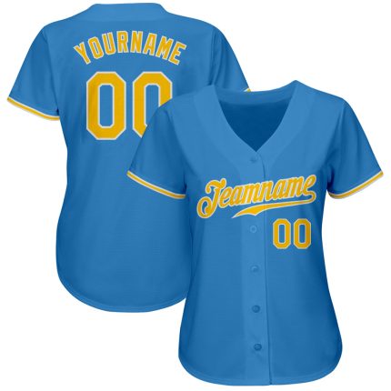 Personalized Powder Blue Gold-White Authentic Baseball Jersey