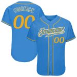 Personalized Powder Blue Gold-White Authentic Baseball Jersey Team Custom Name and Number