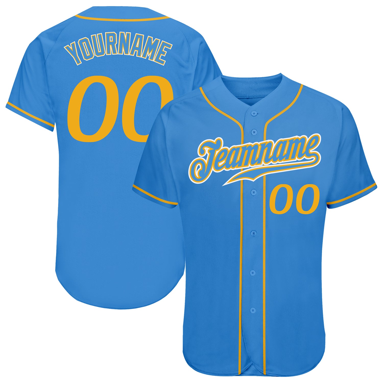 Personalized Powder Blue Gold-White Authentic Baseball Jersey Team Custom Name and Number