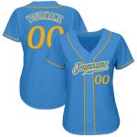 Personalized Powder Blue Gold-White Authentic Baseball Jersey Team Custom Name and Number