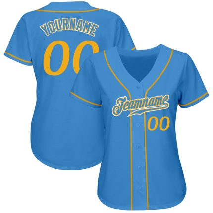 Personalized Powder Blue Gold-White Authentic Baseball Jersey Team Custom Name and Number
