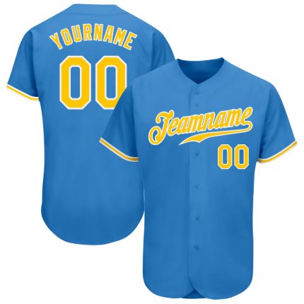 Personalized Powder Blue Gold-White Authentic Baseball Jersey