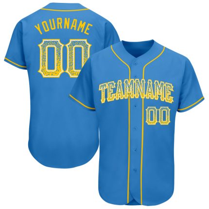 Personalized Powder Blue Gold-White Authentic Drift Fashion Baseball Jersey Team Custom Name and Number