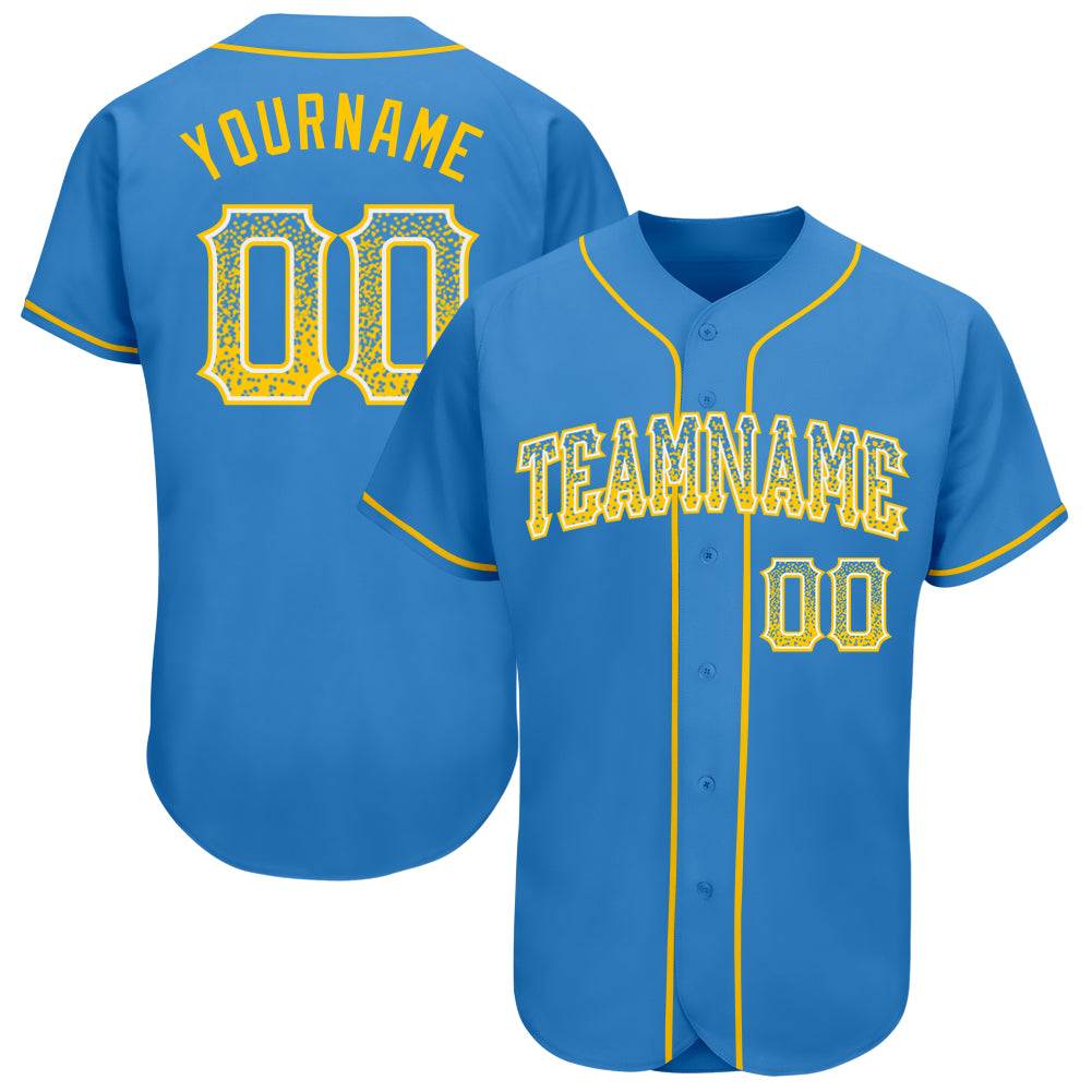 Personalized Powder Blue Gold-White Authentic Drift Fashion Baseball Jersey Team Custom Name and Number
