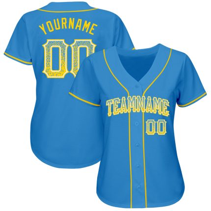Personalized Powder Blue Gold-White Authentic Drift Fashion Baseball Jersey Team Custom Name and Number