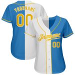 Personalized Powder Blue Gold-White Authentic Split Fashion Baseball Jersey Team Custom Name and Number
