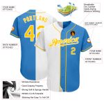 Personalized Powder Blue Gold-White Authentic Split Fashion Baseball Jersey Team Custom Name and Number