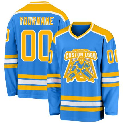 Personalized Powder Blue Gold-White Hockey Jersey