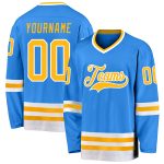 Personalized Powder Blue Gold-White Hockey Jersey Team Custom Name and Number