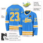 Personalized Powder Blue Gold-White Hockey Jersey Team Custom Name and Number