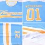Personalized Powder Blue Gold-White Hockey Jersey Team Custom Name and Number