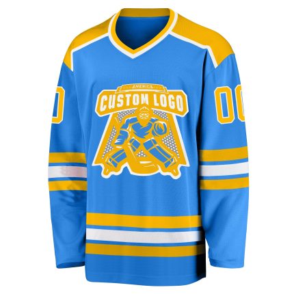 Personalized Powder Blue Gold-White Hockey Jersey