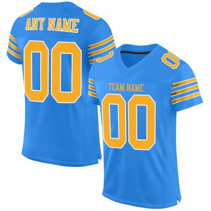 Personalized Powder Blue Gold-White Mesh Authentic Football Jersey
