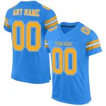 Personalized Powder Blue Gold-White Mesh Authentic Football Jersey Team Custom Name and Number