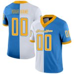 Personalized Powder Blue Gold-White Mesh Split Fashion Football Jersey Team Custom Name and Number