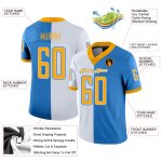 Personalized Powder Blue Gold-White Mesh Split Fashion Football Jersey Team Custom Name and Number