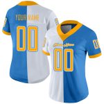 Personalized Powder Blue Gold-White Mesh Split Fashion Football Jersey Team Custom Name and Number