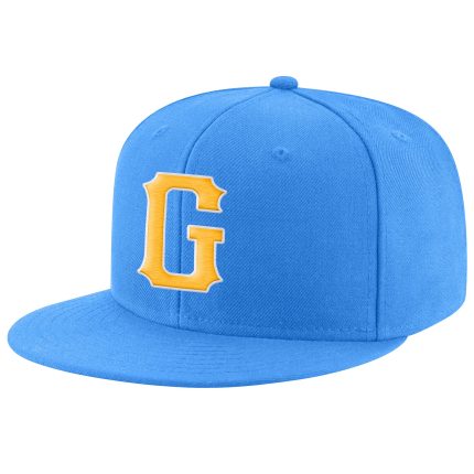 Personalized Powder Blue Gold-White Stitched Adjustable Snapback Hat Team Custom Name and Number