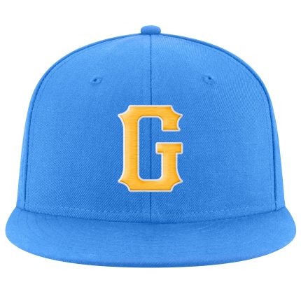Personalized Powder Blue Gold-White Stitched Adjustable Snapback Hat Team Custom Name and Number
