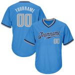 Personalized Powder Blue Gray-Navy Authentic Throwback Rib-Knit Baseball Jersey Shirt Team Custom Name and Number