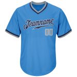 Personalized Powder Blue Gray-Navy Authentic Throwback Rib-Knit Baseball Jersey Shirt Team Custom Name and Number
