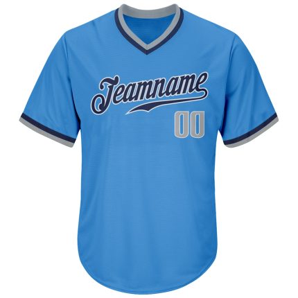 Personalized Powder Blue Gray-Navy Authentic Throwback Rib-Knit Baseball Jersey Shirt Team Custom Name and Number