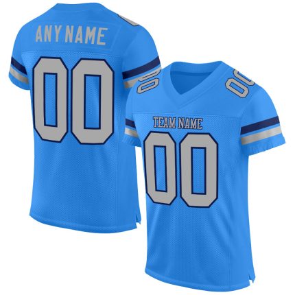 Personalized Powder Blue Gray-Navy Mesh Authentic Football Jersey Team Custom Name and Number
