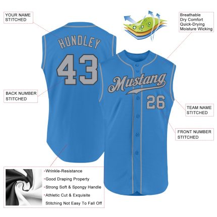 Personalized Powder Blue Gray-Steel Gray Authentic Sleeveless Baseball Jersey Team Custom Name and Number