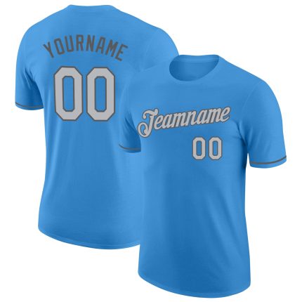 Personalized Powder Blue Gray-Steel Gray Performance T-Shirt Team Custom Name and Number