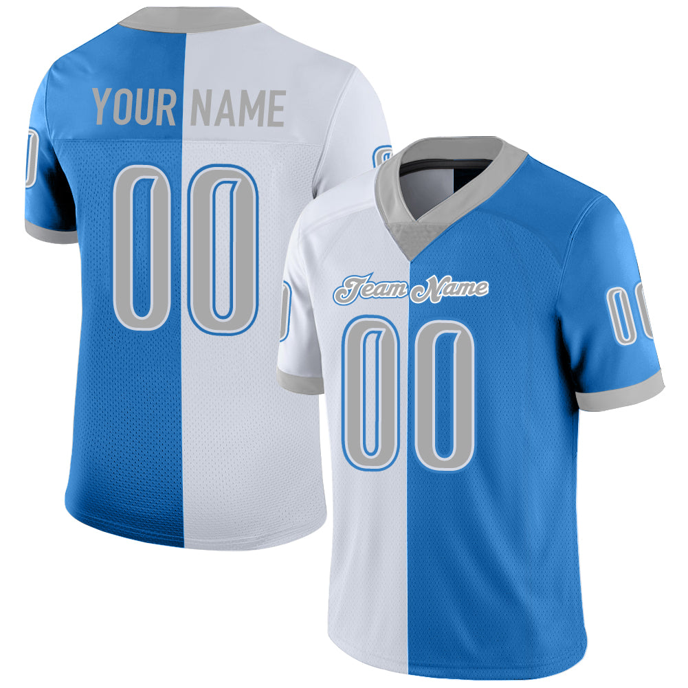 Personalized Powder Blue Gray-White Mesh Split Fashion Football Jersey Team Custom Name and Number