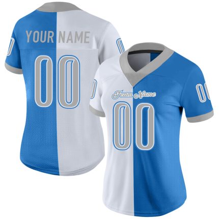 Personalized Powder Blue Gray-White Mesh Split Fashion Football Jersey Team Custom Name and Number