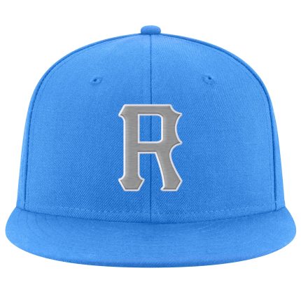 Personalized Powder Blue Gray-White Stitched Adjustable Snapback Hat Team Custom Name and Number