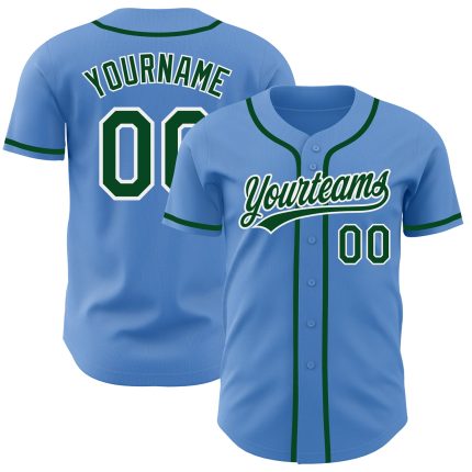 Personalized Powder Blue Green-White Authentic Baseball Jersey Team Custom Name and Number