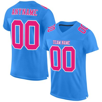 Personalized Powder Blue Hot Pink-White Mesh Authentic Football Jersey Team Custom Name and Number