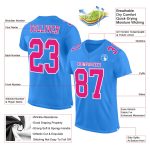 Personalized Powder Blue Hot Pink-White Mesh Authentic Football Jersey Team Custom Name and Number